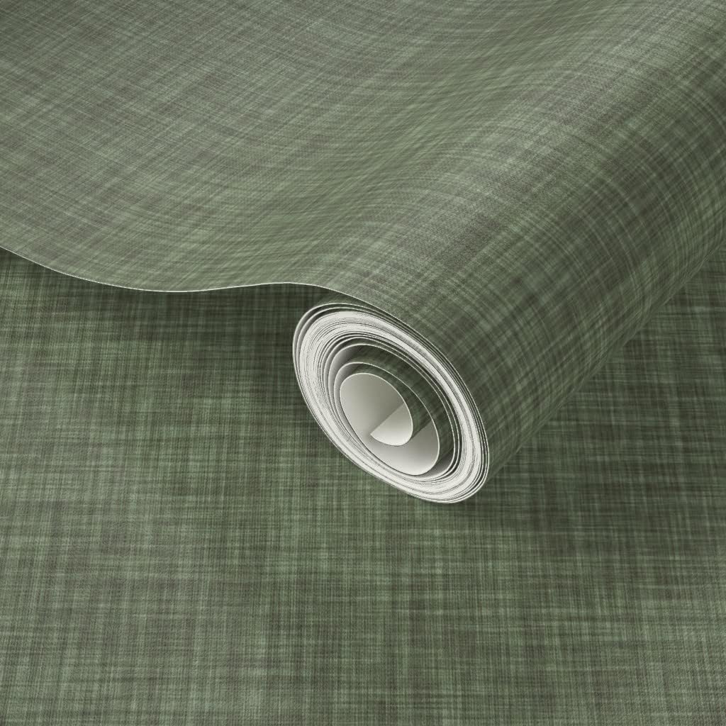 Peel & Stick Wallpaper 3ft x 2ft - Sage Green Linen-Look Texture Solid Custom Removable Wallpaper by Spoonflower