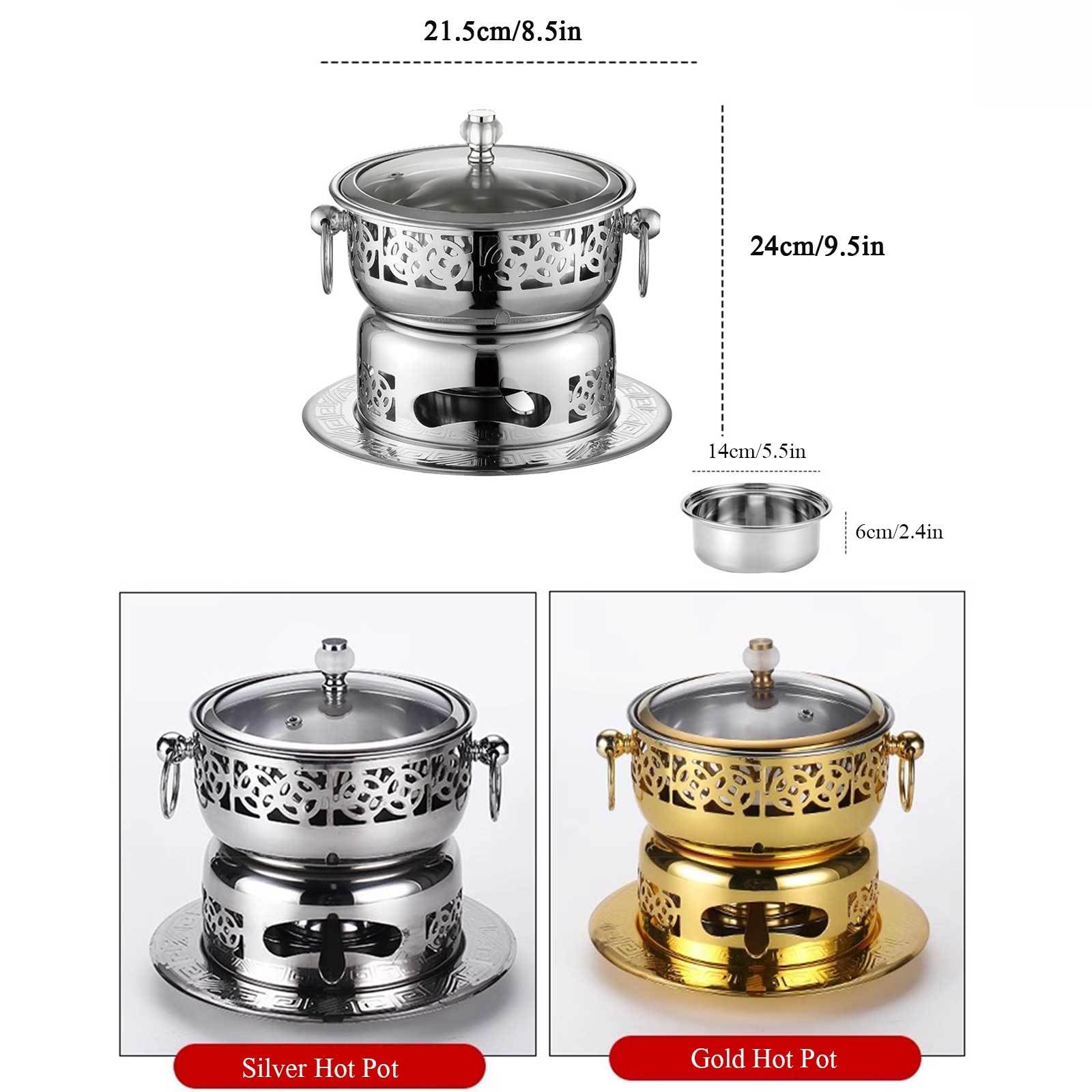 Pentola calda in acciaio inox con coperchio – Pentola portatile per alcol per fornello a buffet, design diviso, facile da pulire, ideale per cucina, catering e sala da pranzo
