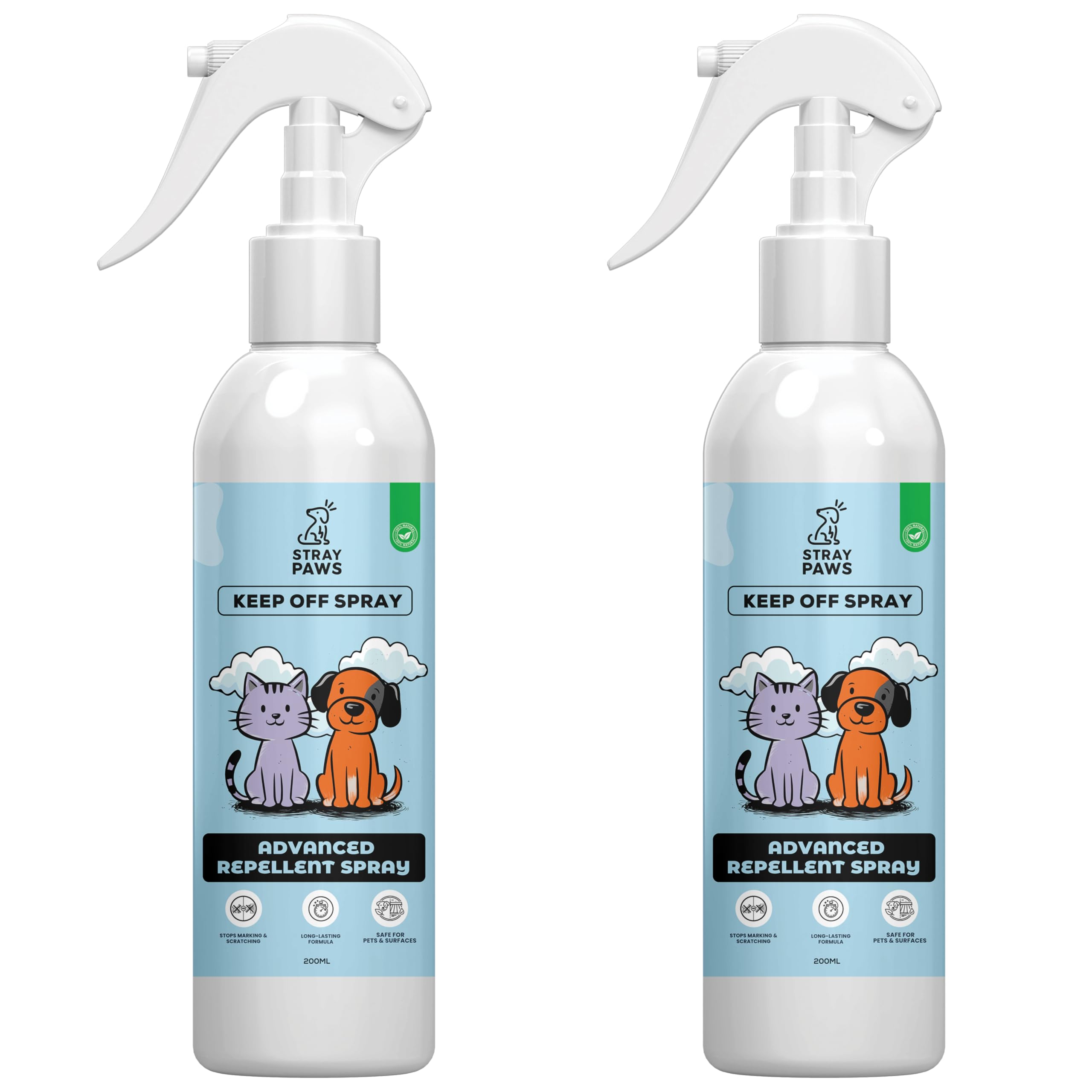 Stray Paws Keep Off Spray for Dogs and Cats- 200ml to Keep Street and Pet Dogs, Cats, Puppy, and Kitten Away from Kids, Adults Vehicle & Cars, for Indoor & Outdoor Use - Pack of 2