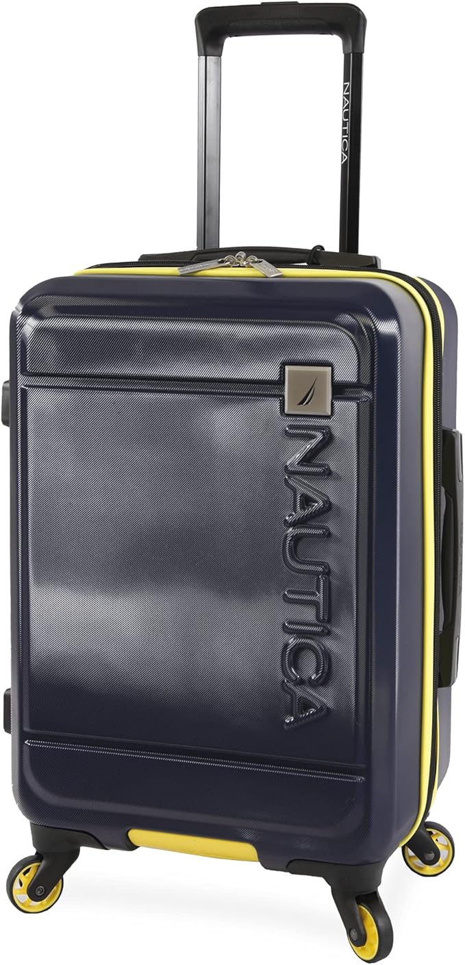 review Nautica Roadie Hardside Spinner Luggage, Navy/Yellow, Carry-On 21-Inch