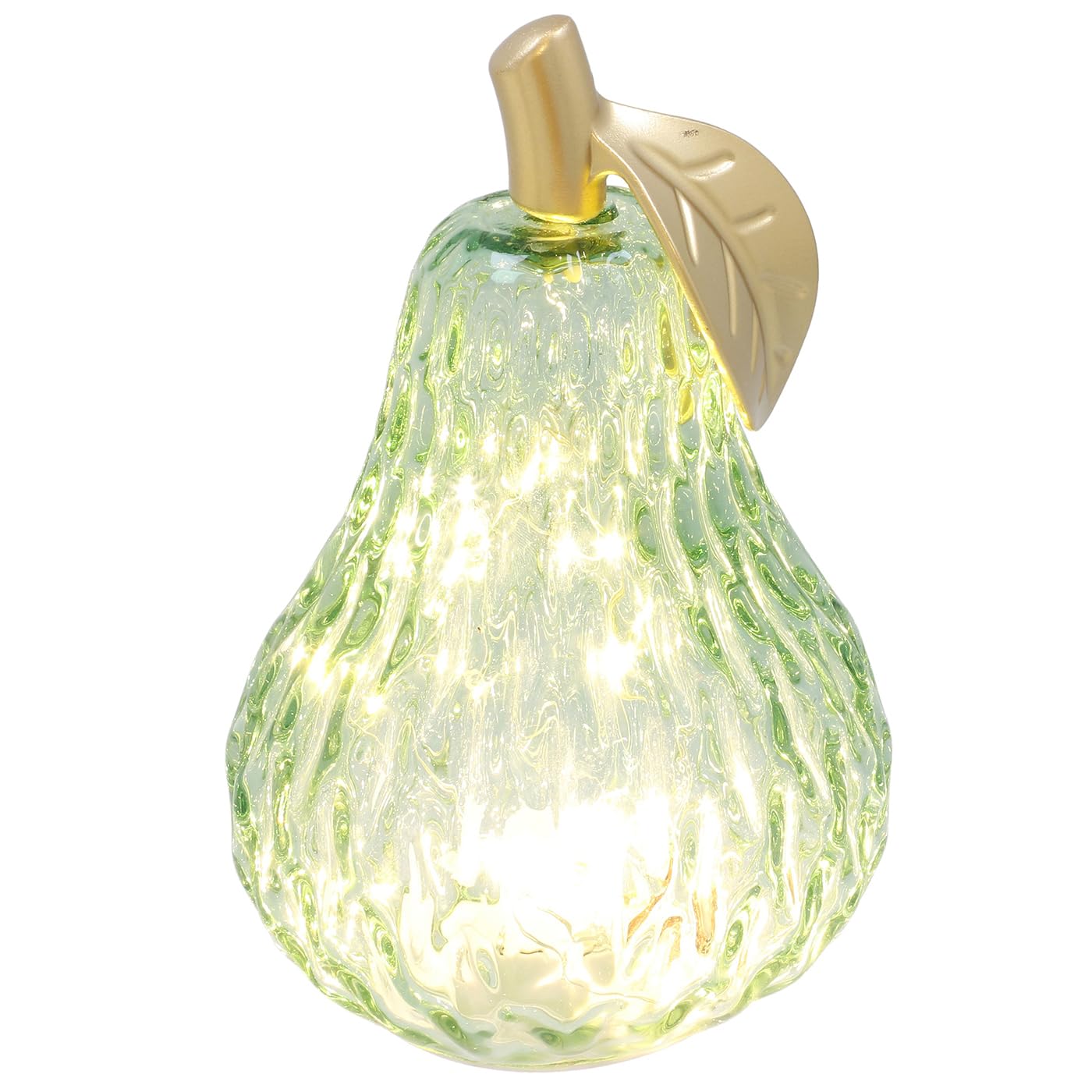 Shudehill Giftware Diamond Cut LED Glass Fruit Light Pear, Apple & Lemon Decorative Lamp Amber, Green, Lilac, Pink Battery Operated Home Décor (Pear Green Height 17.5X Width 11x Depth 11cm)