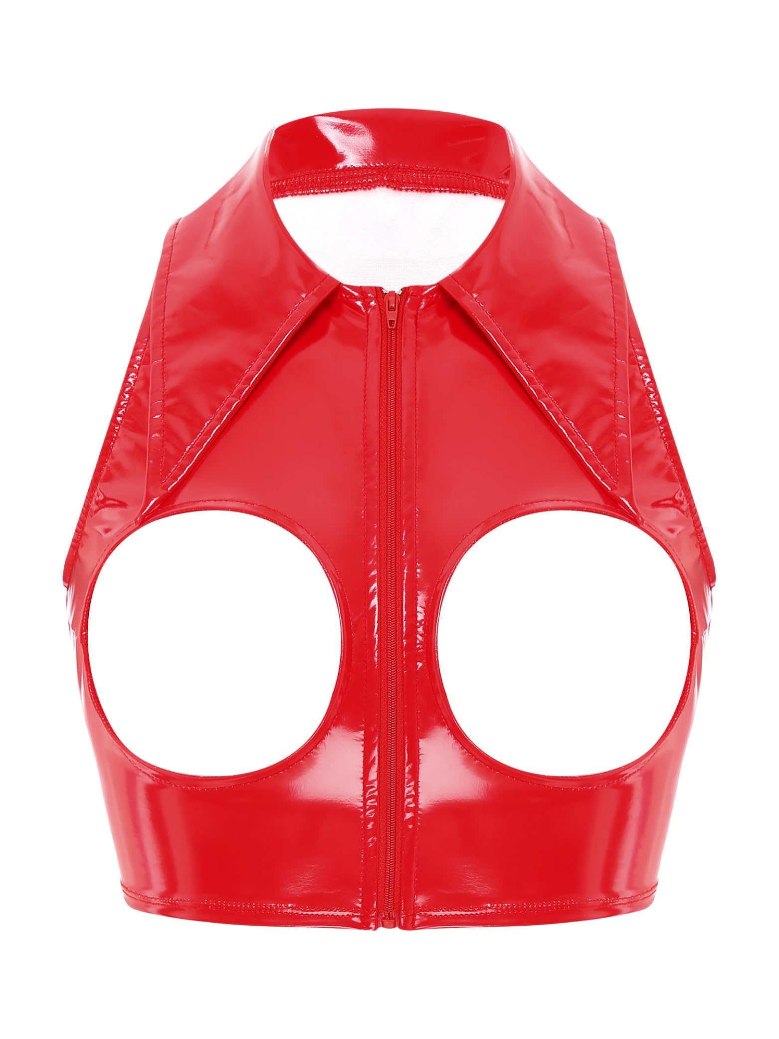 Jugaoge Womens Sexy Sleeveless Backless Crop Tank Top Open Cupless Cage Latex Top Corset Vest