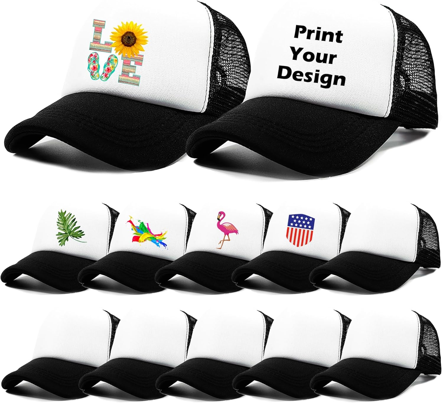12 Pack Sublimation Blanks Mesh Trucker Hats Bulk, DIY Printing Baseball Hat Wholesale, Sports Outdoor Snapback Dad Hat