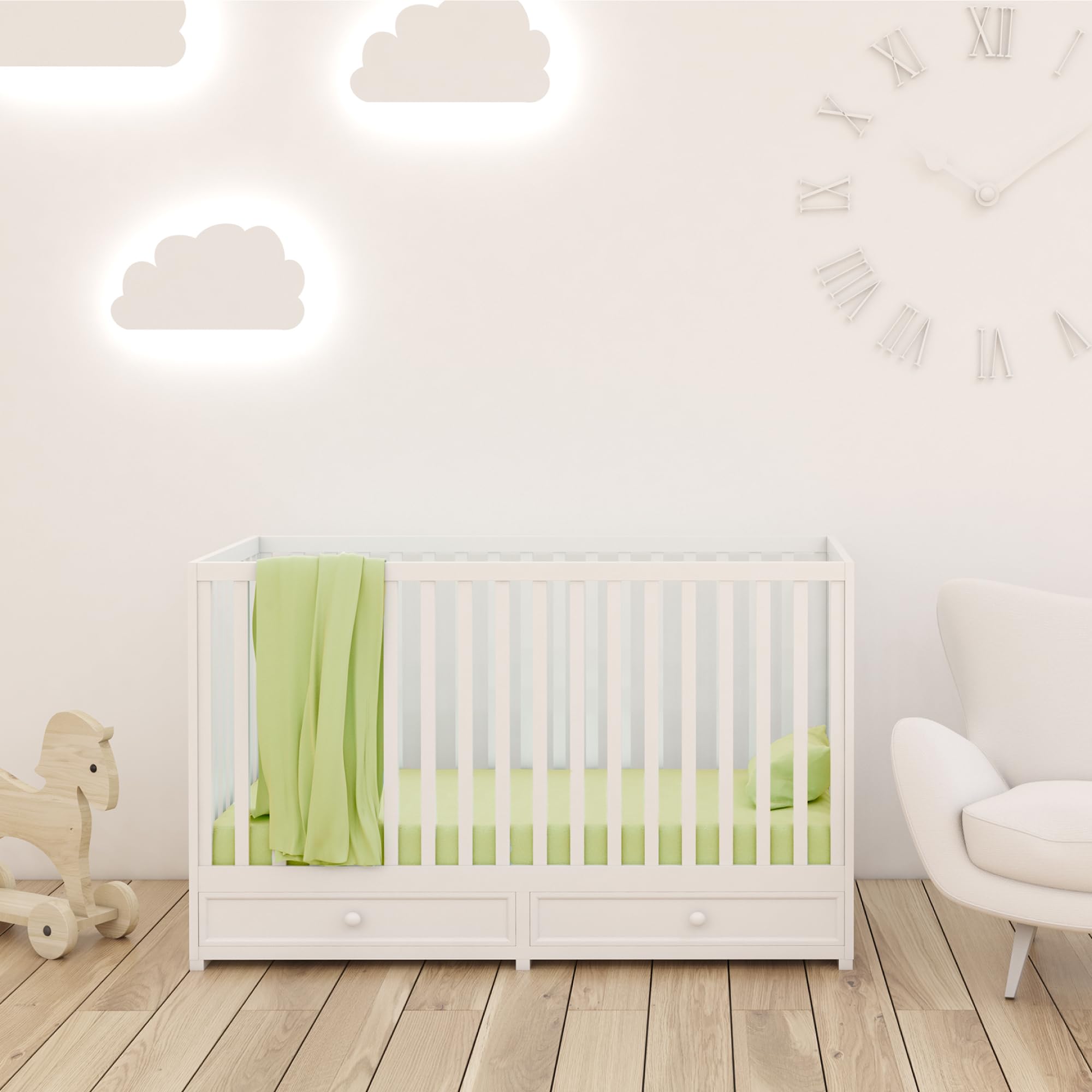 Dreamzie - Set 2 Lenzuolo con Angoli Cotone Bambini - 60x120/ 70x140- Oeko Tex certificato - Verde - Lenzuolo con Angoli 60x120/ 70x140