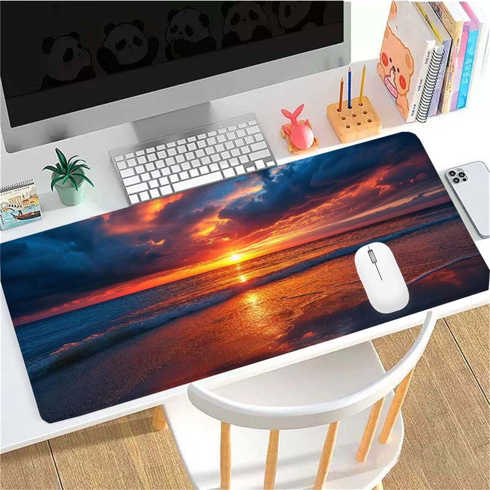 Alfombrilla Ratón Atardecer Playa Alfombrilla Ratón XXL 1400x600x3mm Mouse Pad Resiste Salpicaduras, Extendida de Gran Tamaño con Bordes Cosidos, Mejora la Precisión y la Velocidad, Duradera y-333