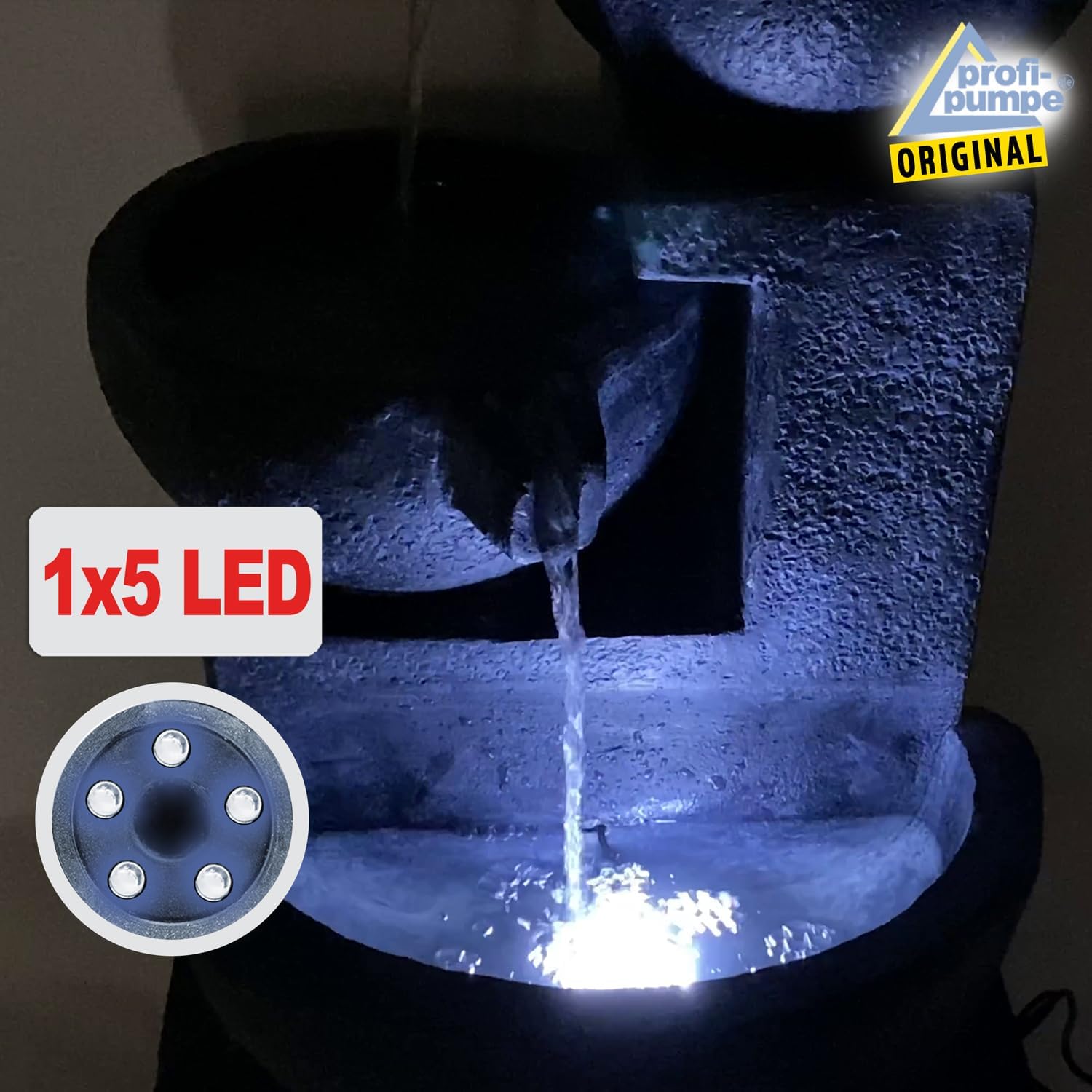 Fontana da giardino, fontana solare, GRANITSCHALEN-Kaskade con luce LED e batteria agli ioni di litio, cascata per il bagno degli uccelli decorazione da giardino con pompa giochi d'acqua per giardino