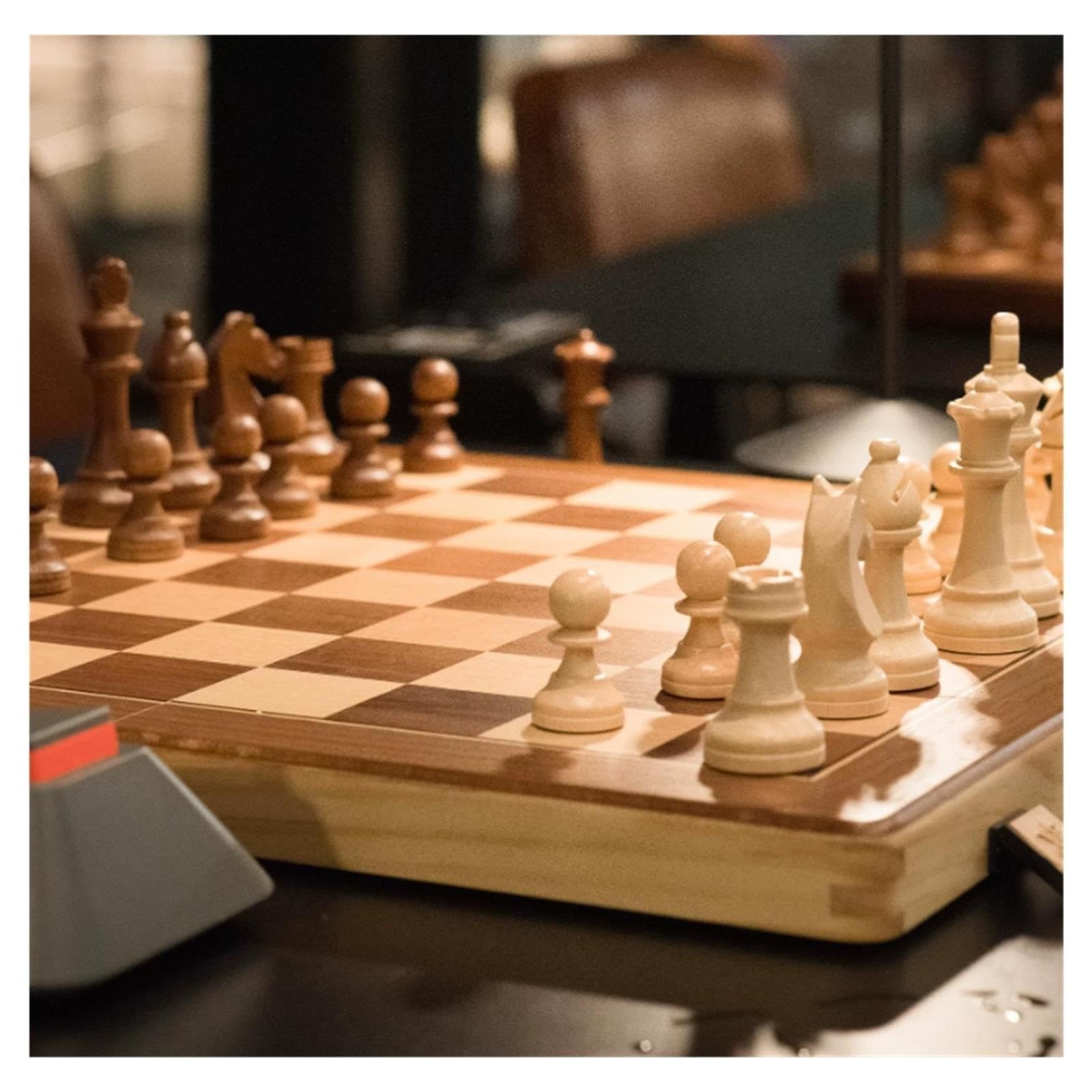 Set di scacchi internazionale pieghevole in legno | Con pezzi degli scacchi in faggio, scacchiera pieghevole, gioco da tavolo di strategia educativa(Beige)