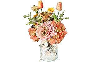 Silk Flowers Arrangements in Vase with Hydrangeas, Tulips and Dahlias