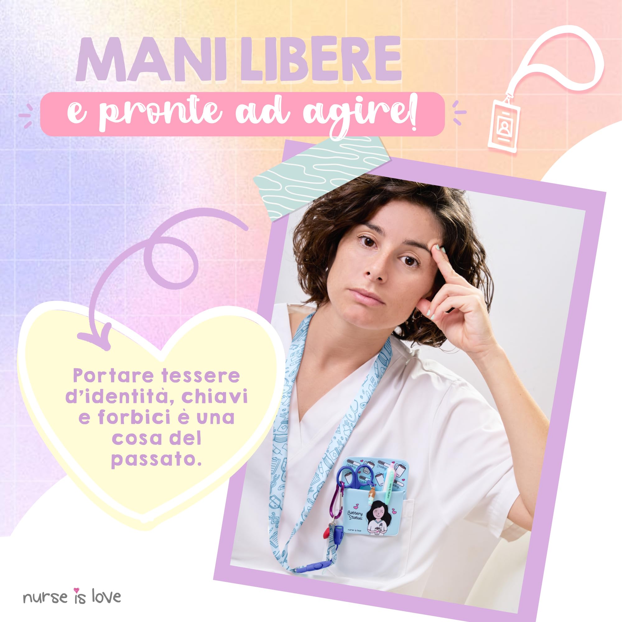 Nurse is Love Set Infermiera e TCAE (2 pezzi). | Porta Badge da Collo - Portachiavi Collo + Forbici Infermiere Mayo | Regali Personalizzati - Kit Accessori - BLU
