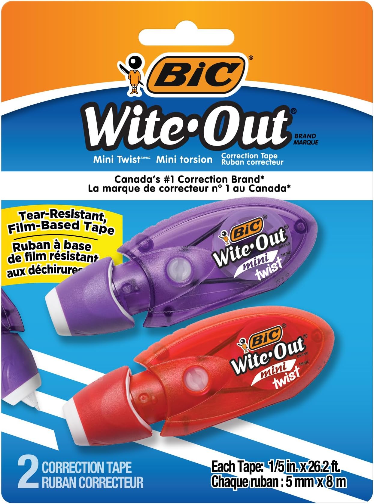 Wite-Out Mini Twist Correction Tape, No Dry Time, Tear Resistant Tape, White, 2-Count