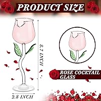 Vista 2 de Cunhill Paquete de 2 copas de vino rosa de 6 onzas, copas de vino tinto creativas, copas de vino de flores rosas, copas de jugo de cóctel