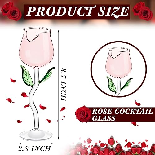 Miniatura 2 de Cunhill Paquete de 2 copas de vino rosa de 6 onzas, copas de vino tinto creativas, copas de vino de flores rosas, copas de jugo de cóctel para