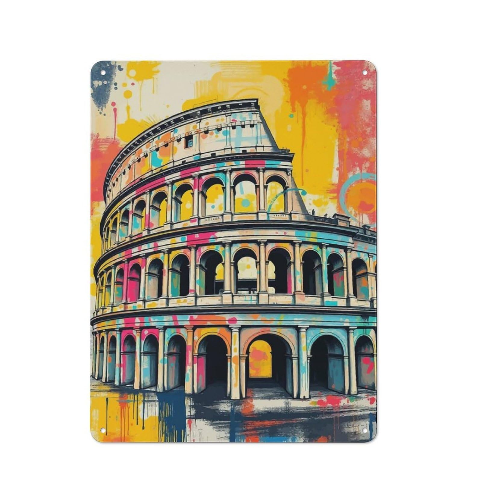 Metal Wall Sign 40x30cm Featuring Colosseum Graffiti Art for Garage Or Workshop, for Garage, Workshop And Man Cave Decoration
