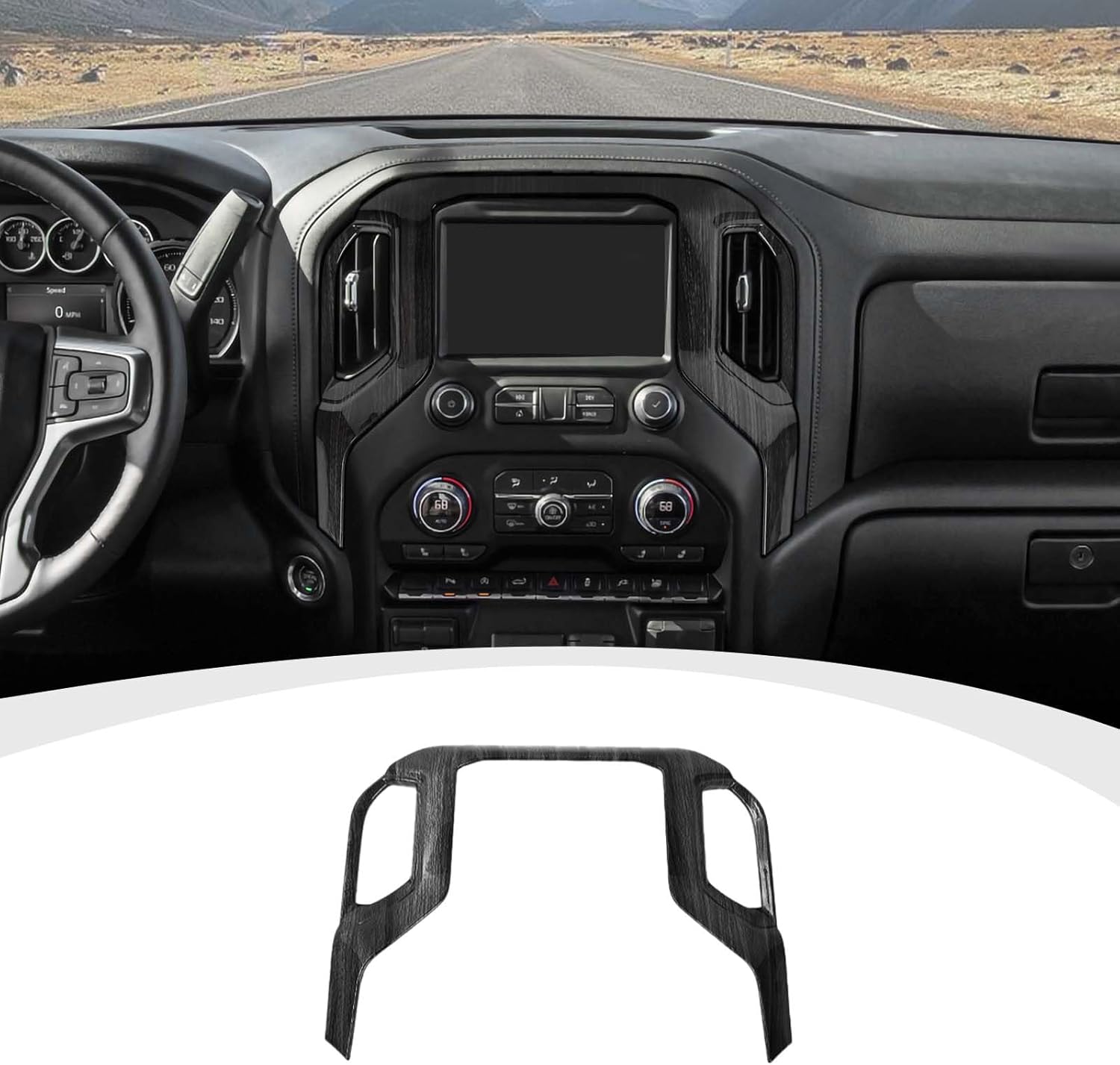 for Silverado Navigation Panel Cover, Center Console Dashboard GPS Navigation Screen Panel Trim Compatible with 2019-2021 Chevy Silverado & 2019-2022 GMC-Sierra, Black Wood Grain