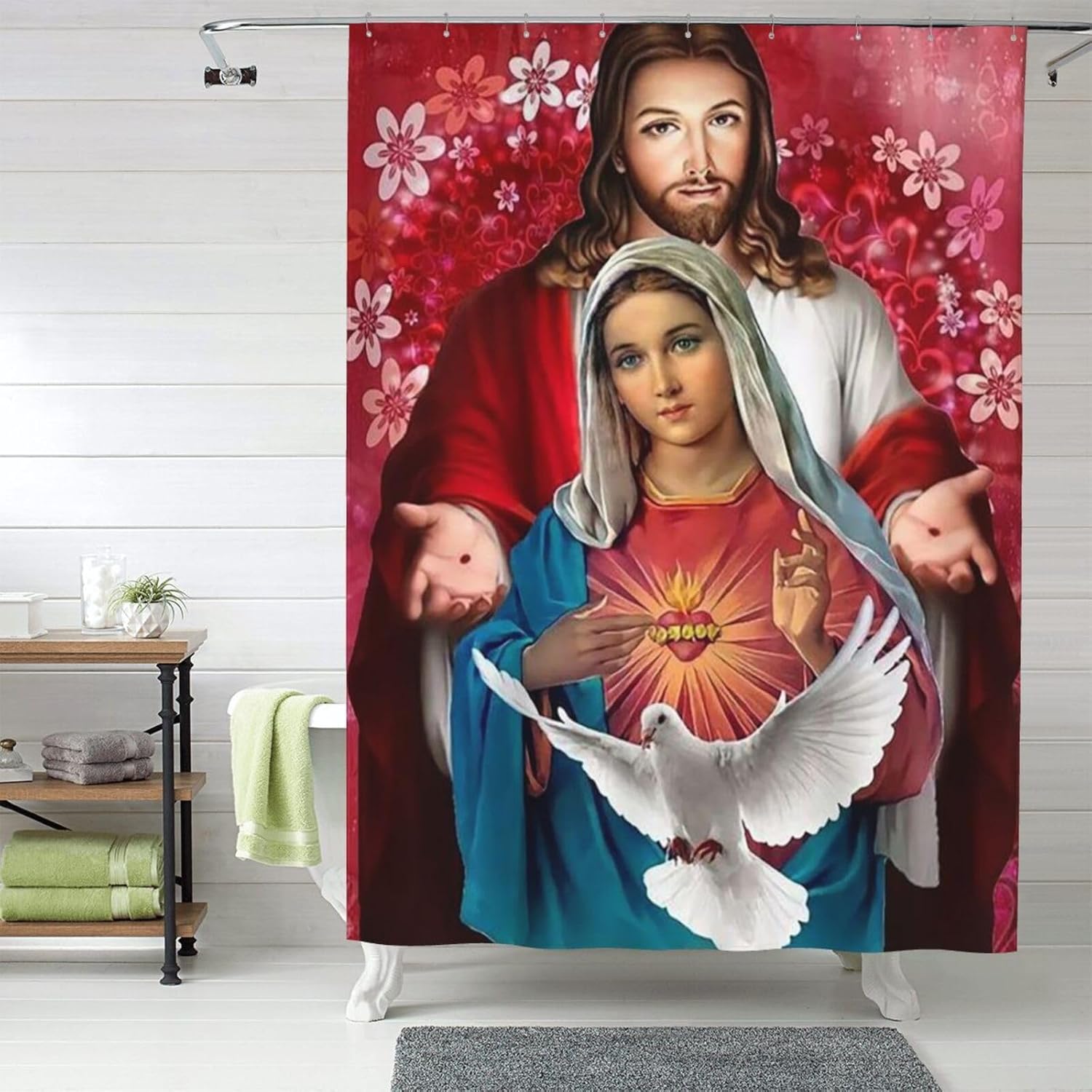 Our Lady of Love to Virgin Mary Shower Curtain Virgin Mary Bathroom Curtains Shower Set with Hooks 60x72in