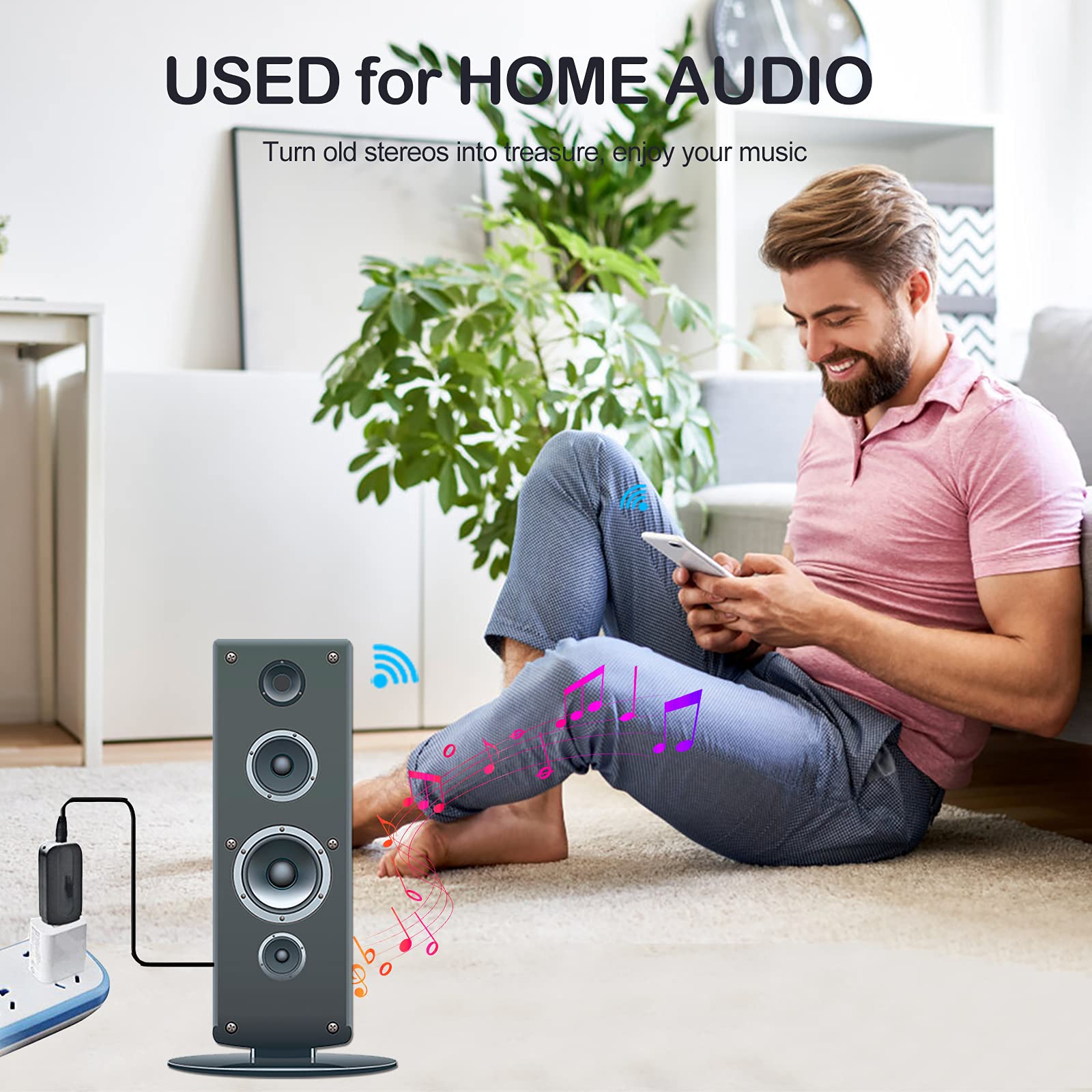 Ricevitore Bluetooth Portatile, Wireless Bluetooth Ricevitore, Senza Fili Adattatore Audio per Sistema di Altoparlanti Stereo in Auto e Casa, Compatibile con iOS/Android Telefono - Nero