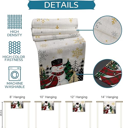 Miniatura 7 de Muñeco de nieve de invierno con árbol de Navidad a cuadros, copos de nieve dorados en retro beige, bufandas de cocina, comedor, caminos de mesa para