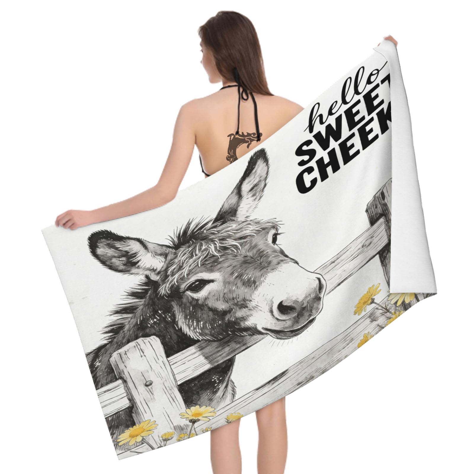 Leichong 3D Donkey Beach Towel Microfiber Soft Quick Dry for Adults, Farm Animal Bath Towel Lightweight Soft Absorbent for Travel Swimming Pool Sports, 75 x 150 cm