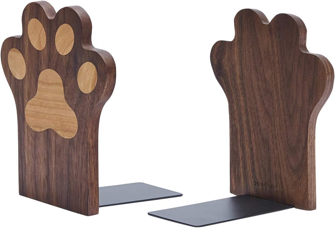Pandapark Paw Bookends,Non-Skid Bookend for Shelves,Heavy Duty Bookends,Book Stand for Books/CDs,1 Pair