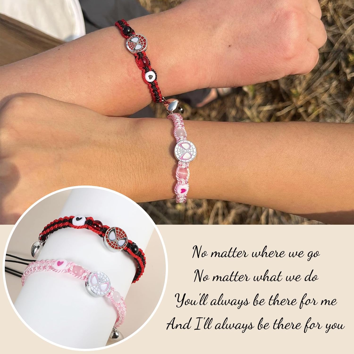 Spider Kitty Bat Bracelet, Matching Bracelets for Couples, Birthday Valentines Day Jewelry Gifts for Friendship Best Friend Teen Bestie BFF - Image 2