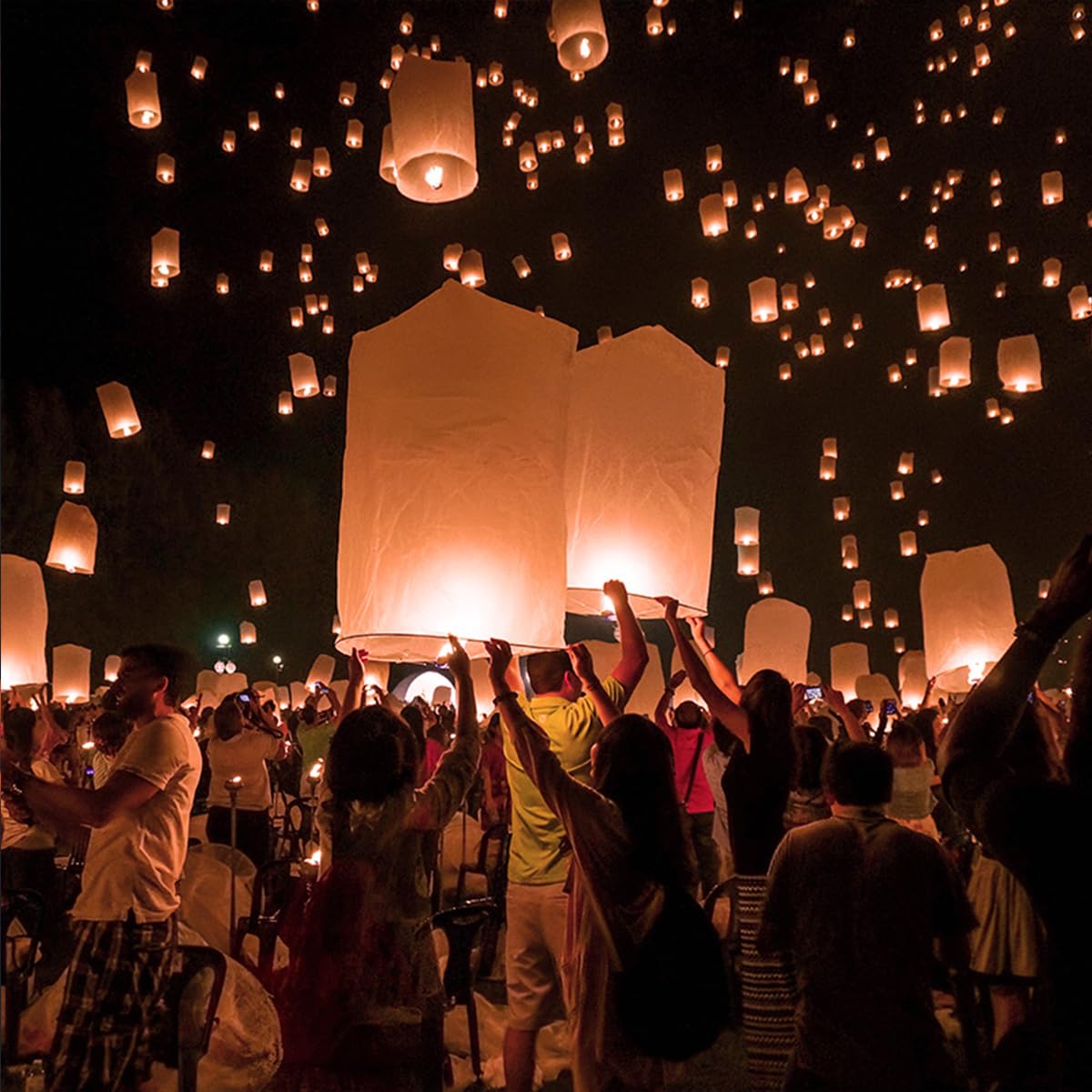 10/20 pezzi Lanterne volanti cinesi del cielo uso festivo esprimere un desiderio biodegradabile (20PZ BIANCO)