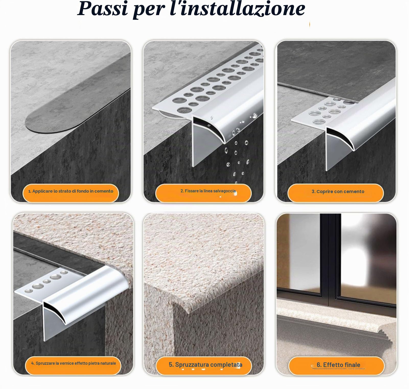 Striscia di gocciolamento del bordo della parete esterna, barra deviatore della pioggia del tetto profilo in alluminio, decorazione per davanzale della finestra per balcone