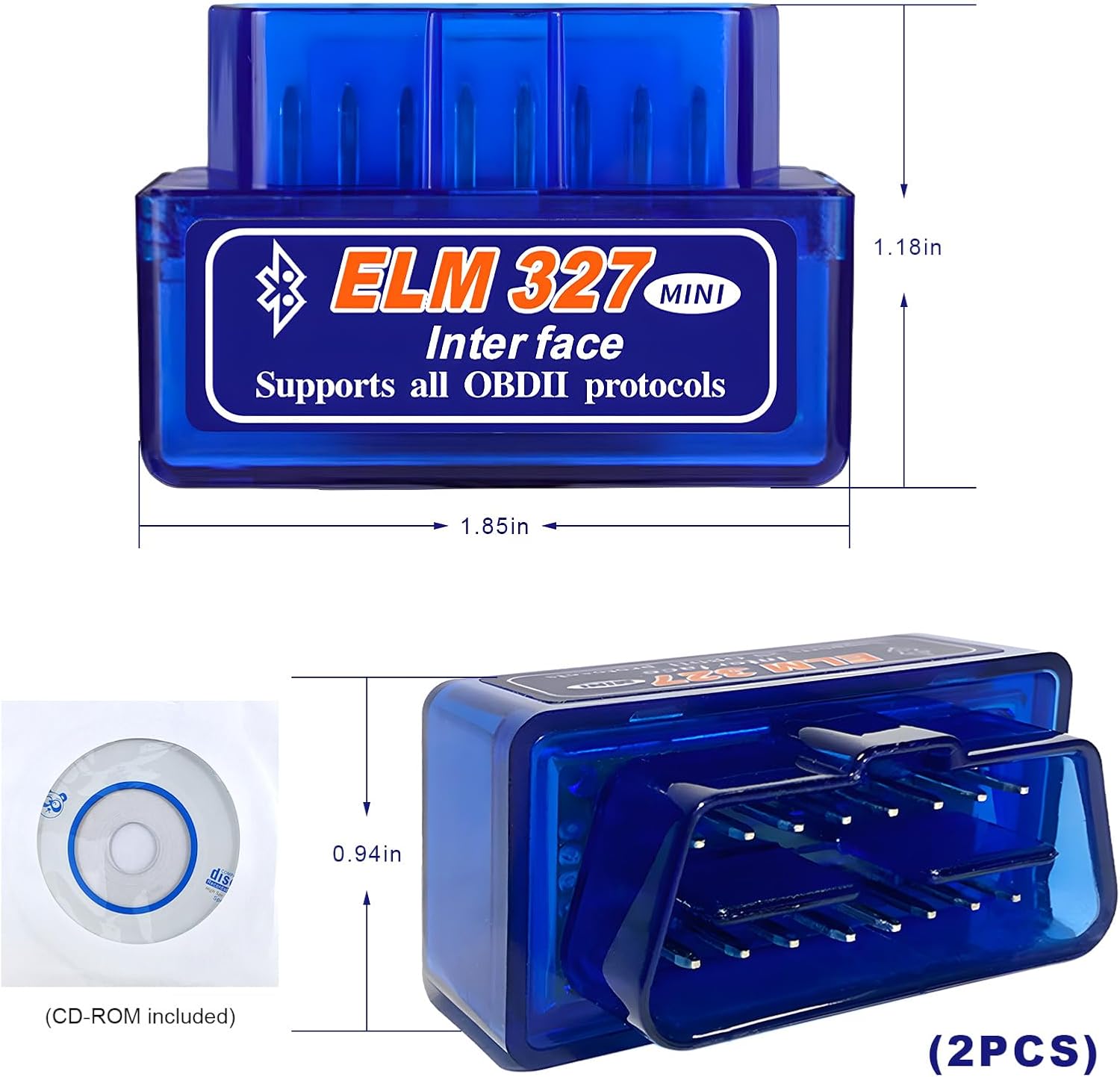 2 PCS ELM327 OBDⅡ Car Auto Diagnostic Scanner, Mini Bluetooth Scan Tool Automotive Failure Detector, Professional Wireless Engine Fault Code Reader for Most OBDII Vehicles (2 PCS)