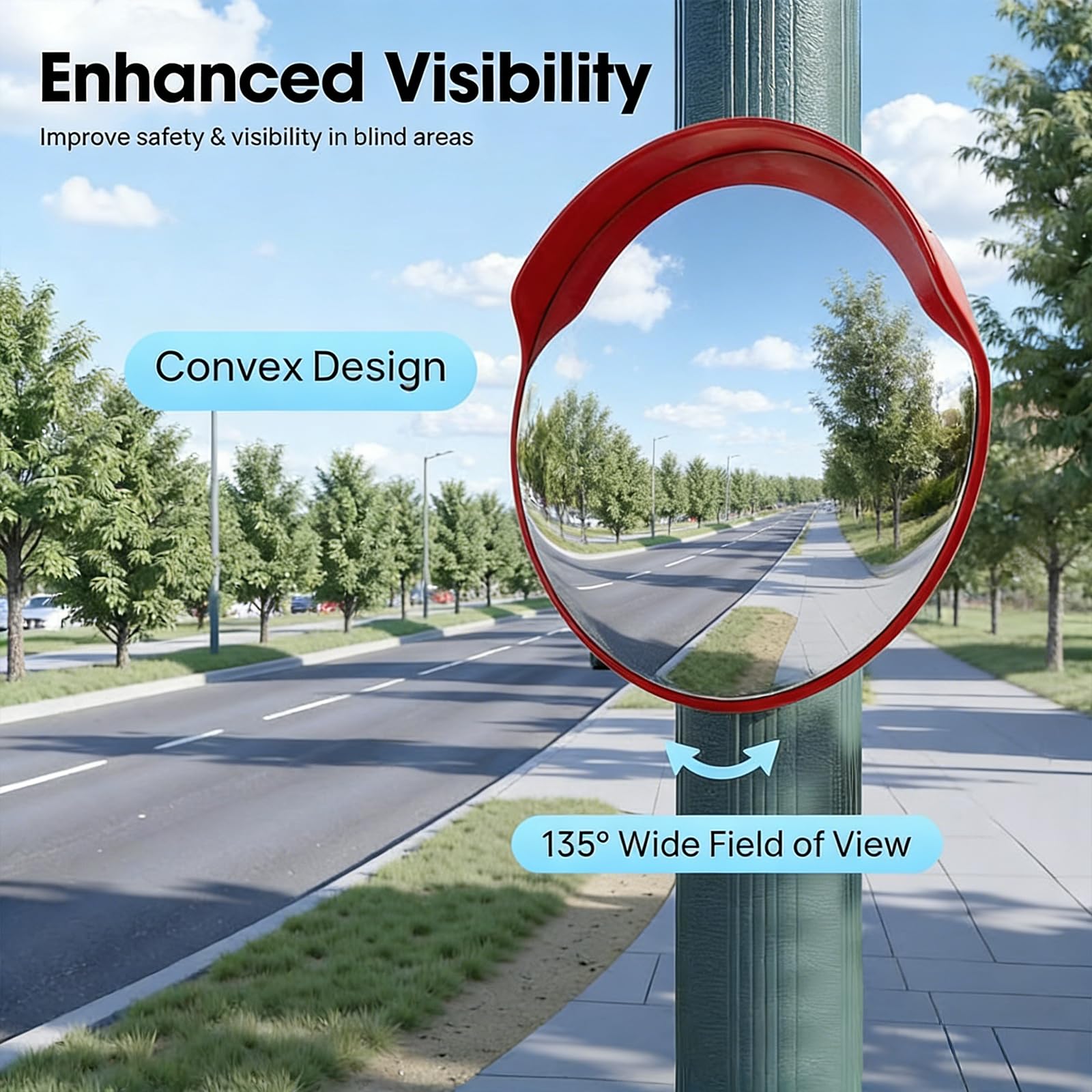 Miroir Convexe de Circulation 45 cm en ABS Lot de 2 | Vision Grand Angle à 160° Avec Coque Résistante Pour Rues Intersections et Zones Commerciales