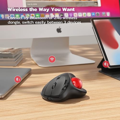 Vista 4 de Nulea Ratón Trackball Inalámbrico M501, Ergonómico Recargable, Control Fácil con el Pulgar, Seguimiento Preciso y Suave, Conexión de 3 Dispositivos