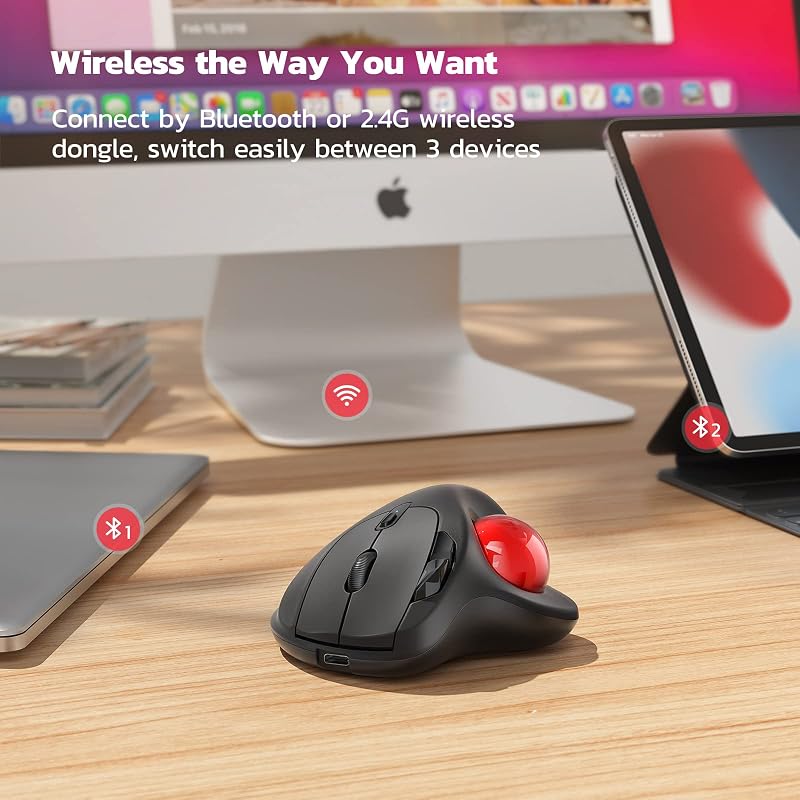 Nulea M501 Vezeték Nélküli Trackball Egér - Újratölthető Ergonomikus Kialakítás, Pontos Követés, 3 Eszköz Csatlakoztatás, Mac/Windows Kompat