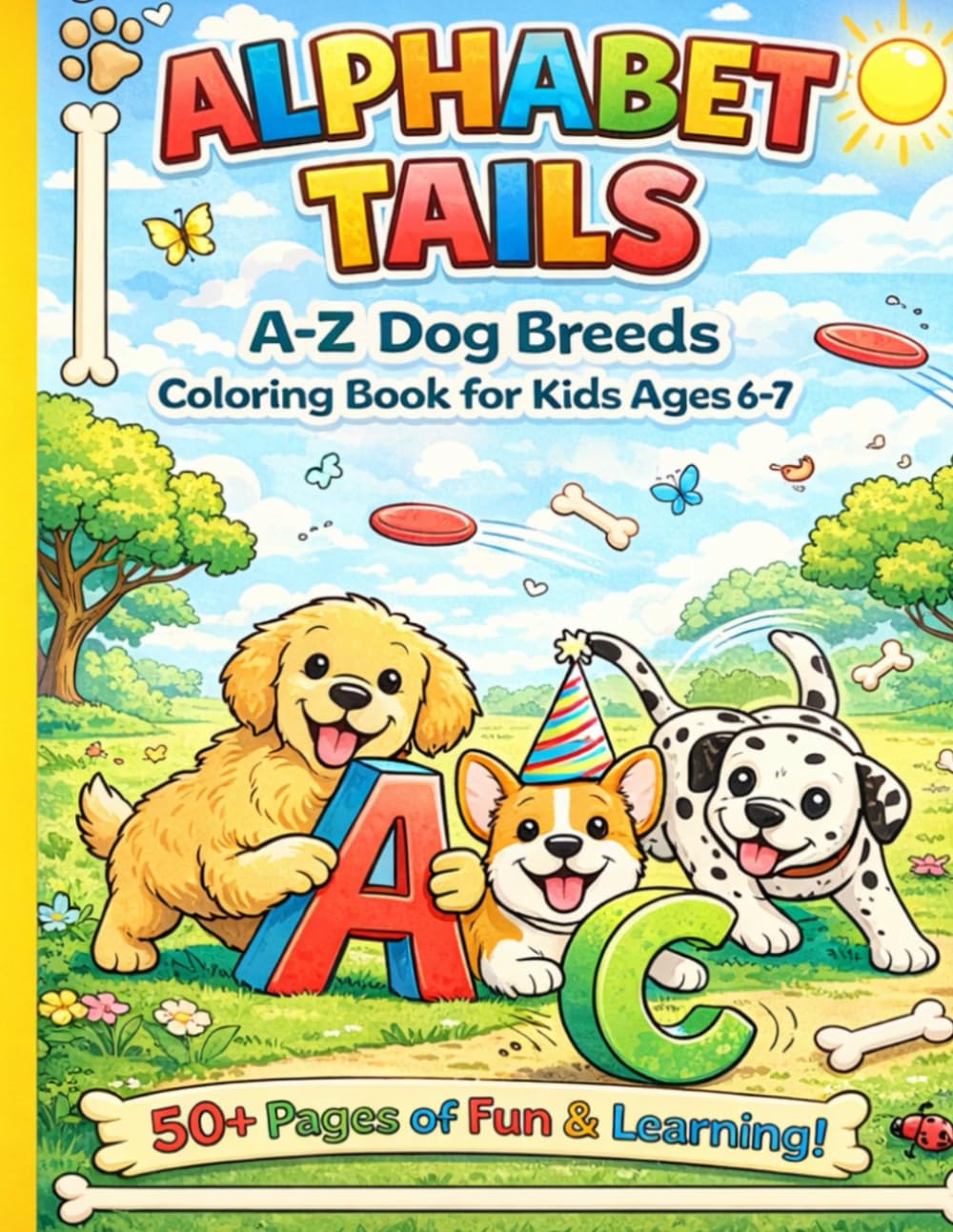 Alphabet Tails: A–Z Dog Breeds Coloring Book for Kids Ages 6–7: Learn the Alphabet with 26 Adorable Dog Breeds – Educational & Relaxing Coloring Book ... Tails – Learn the Alphabet with Animals)