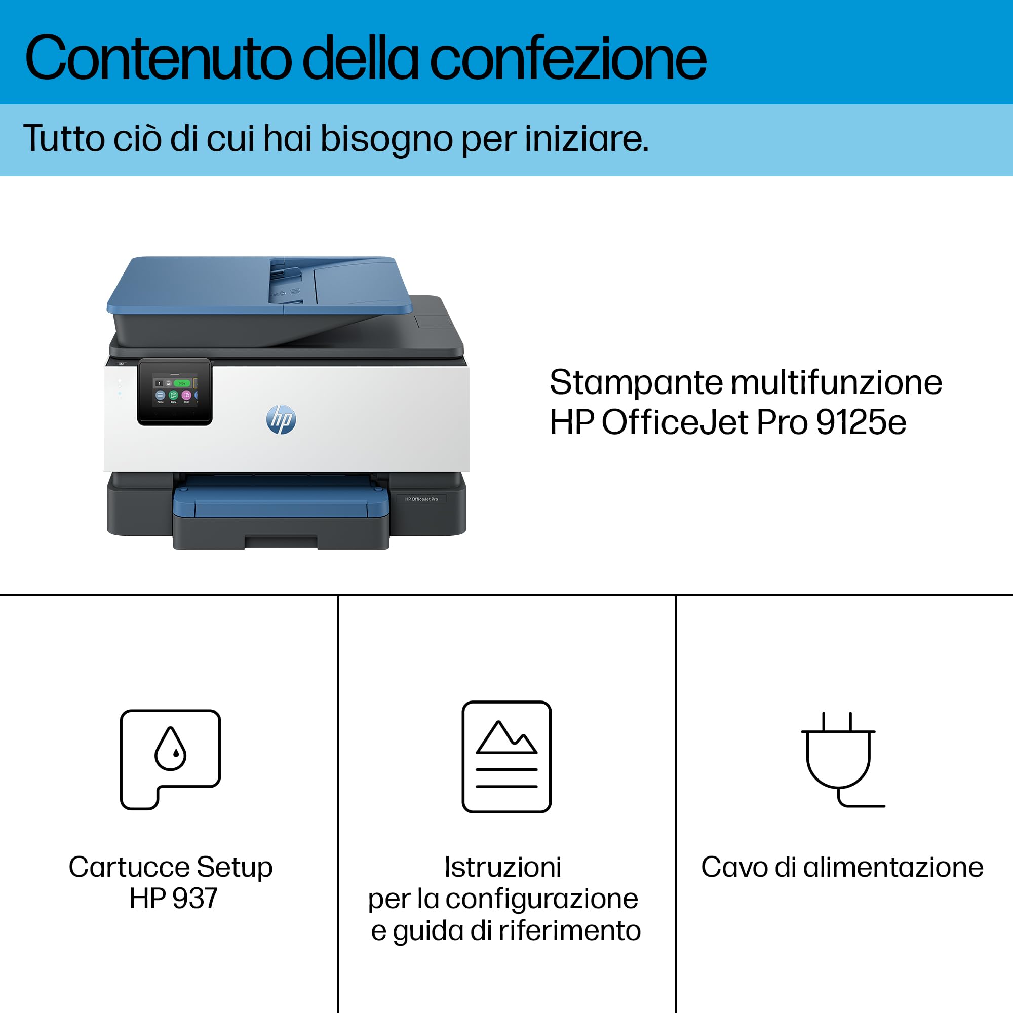 HP OfficeJet Pro 9125e Stampante Multifunzione a Getto d'Inchiostro A4 Colori Wi-Fi Fronte e Retro Automatico 22 ppm Grigia