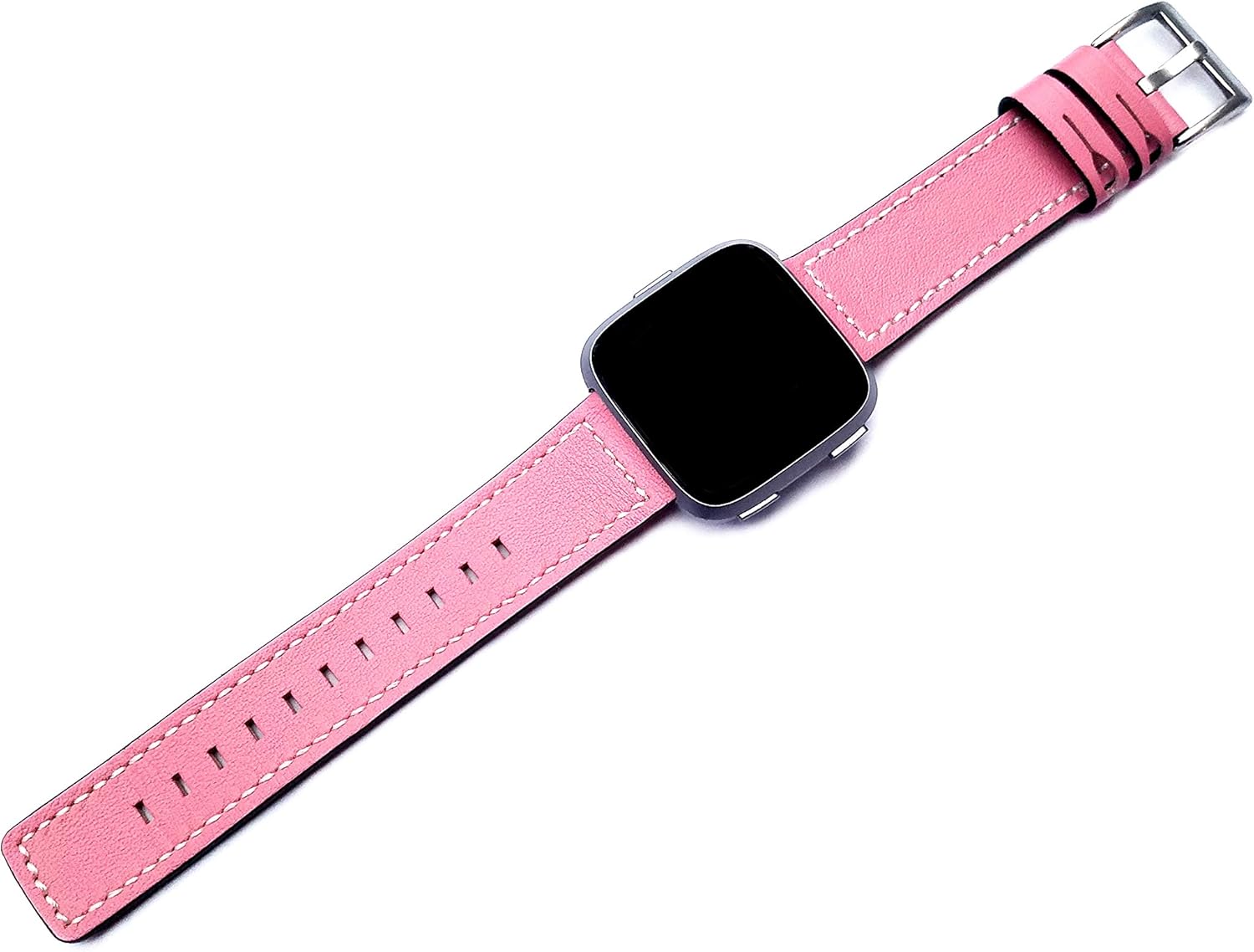 Pink with White Stitches Band Compatible with Fitbit Versa 2 and Versa Smartwatch Elegant Soft Leather Strap Bracelet with Quick Release Pins