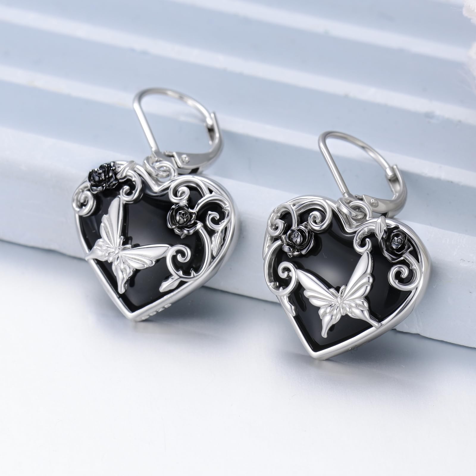 Libelle/Bienen Ohrringe 925 Sterlingsilber Schwarzem Obsidian Schmetterling/Violin/Ballerina Ohrringe Schmuck Geburtstagsgeschenk für Damen