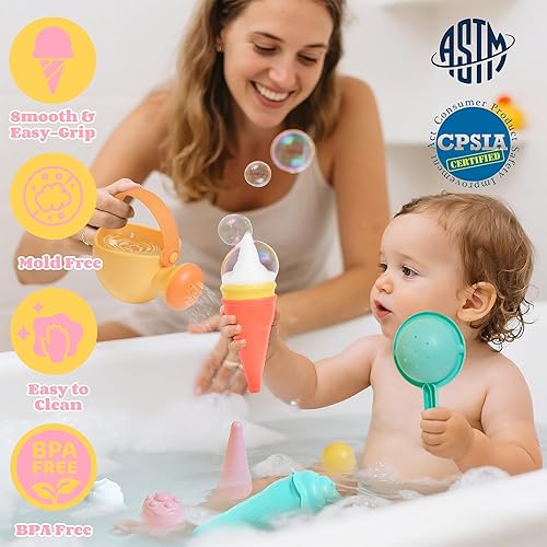 Miniatura 4 de Juguetes de baño para bebés de 1 a 3 años, 6 piezas, helados, juguetes de baño para niños pequeños, sin moho, juguetes de ducha de agua para niños