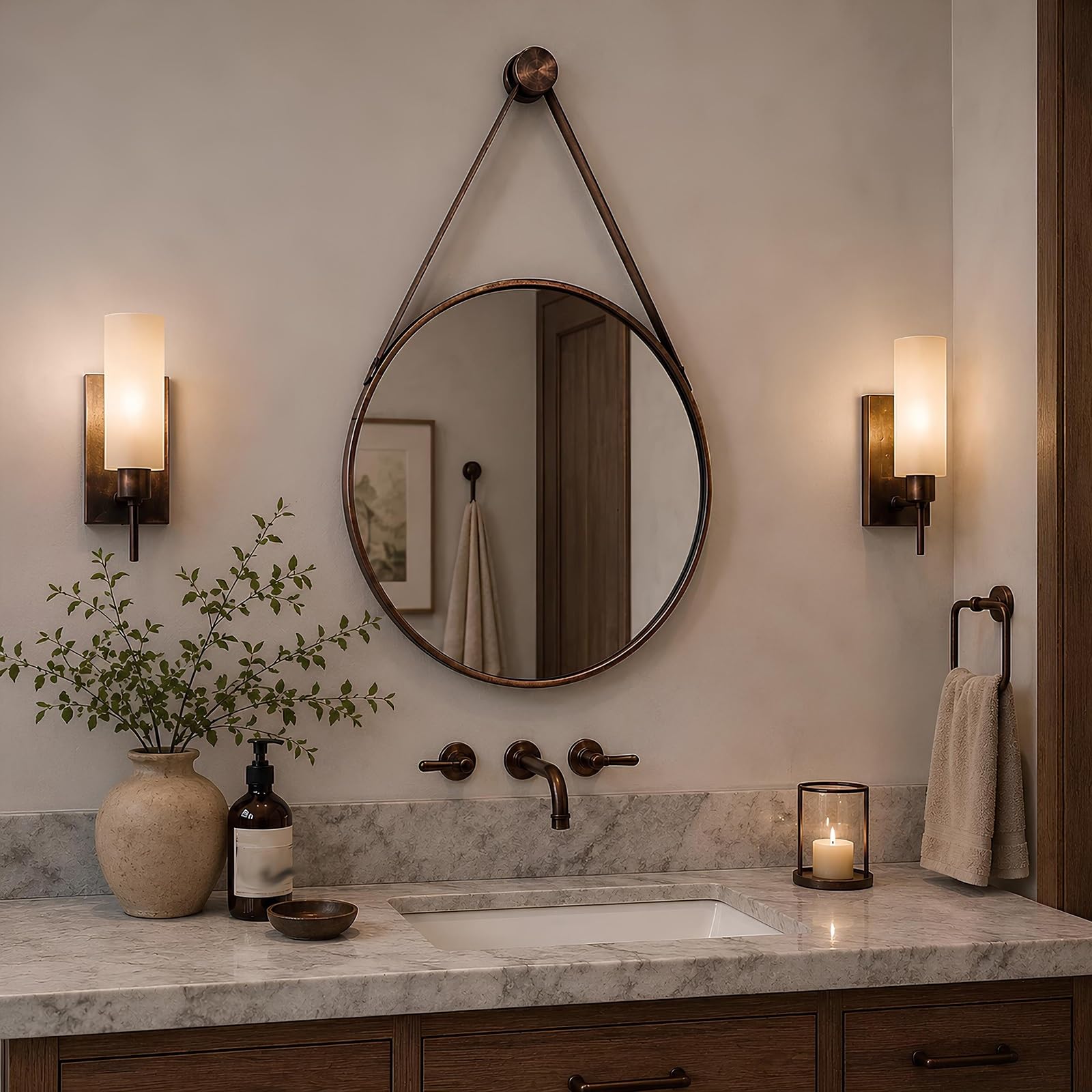 IRUGS Round Wall Mirror with Metal Frame, Bathroom Mirror with HD Safety Glass, Modern Rust-Resistant Mirror for Bathroom, Bedroom, Hallway and Vanity(Bronze,40x40cm)