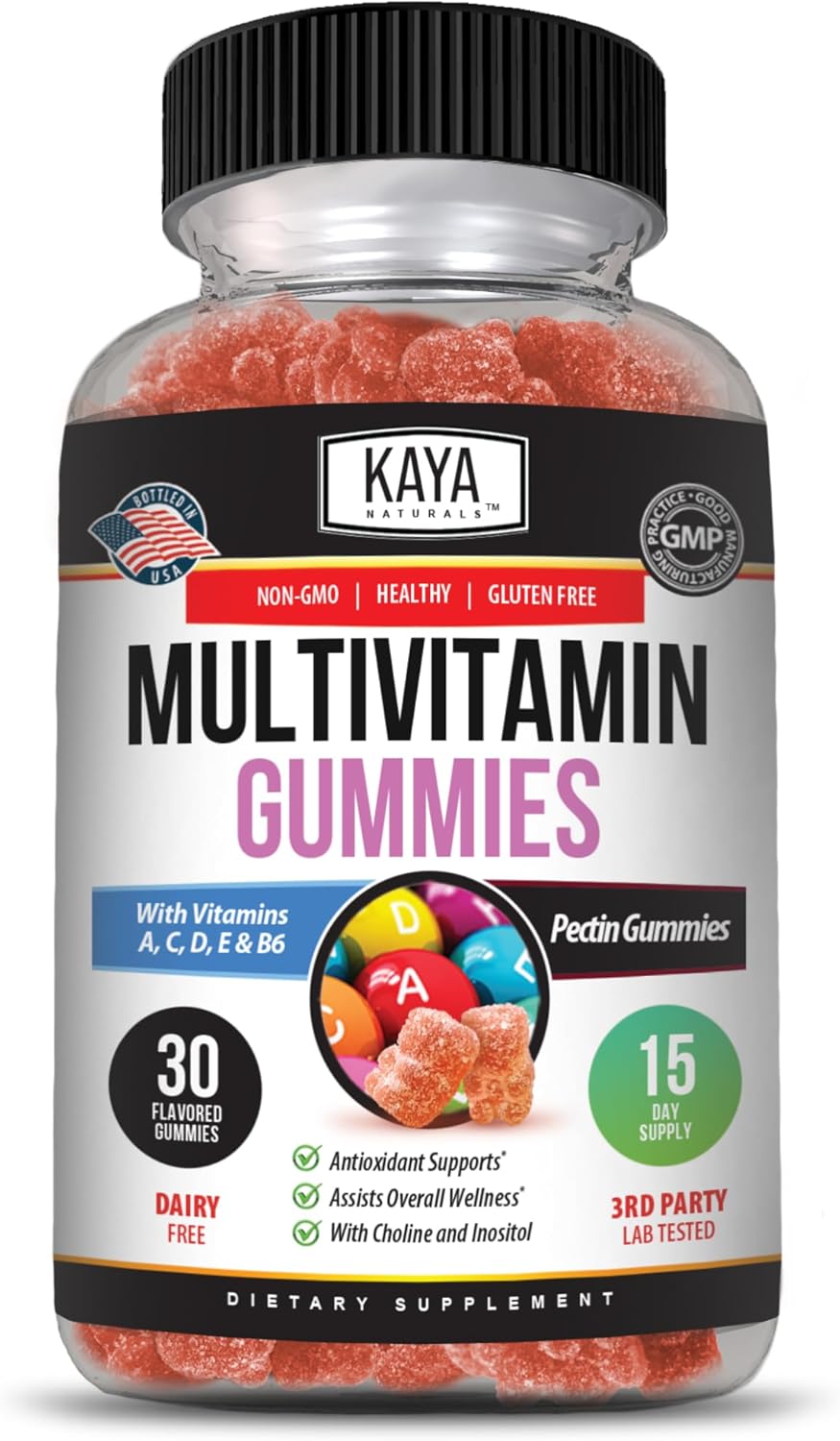 Kaya Naturals Adult Multi Vitamin Gummy, Biotin, Vitamin A, B-12, C & E, Including Zinc, Folic Acid, Strawberry Flavor – Gluten-Free Multivitamins Sweet Adult Gummies