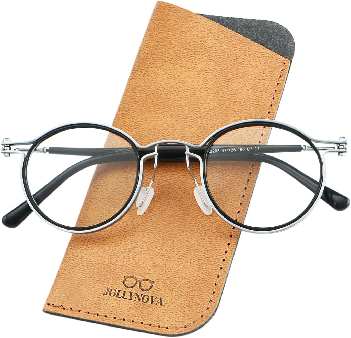 JOLLYNOVA Tel Retro Oval Prescription Glasses Frame Man Woman，Metal Acetate Eyeglasses 47-26-150mm