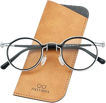 JOLLYNOVA Tel Retro Oval Prescription Glasses Frame Man Woman,Metal Acetate Eyeglasses 47-26-150mm