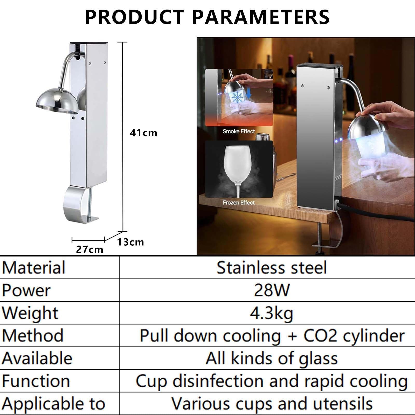 Escarchador de copas profesional con CO2: enfría vino, cócteles, champán y cócteles en 6 segundos. Ideal para bares y restaurantes.
