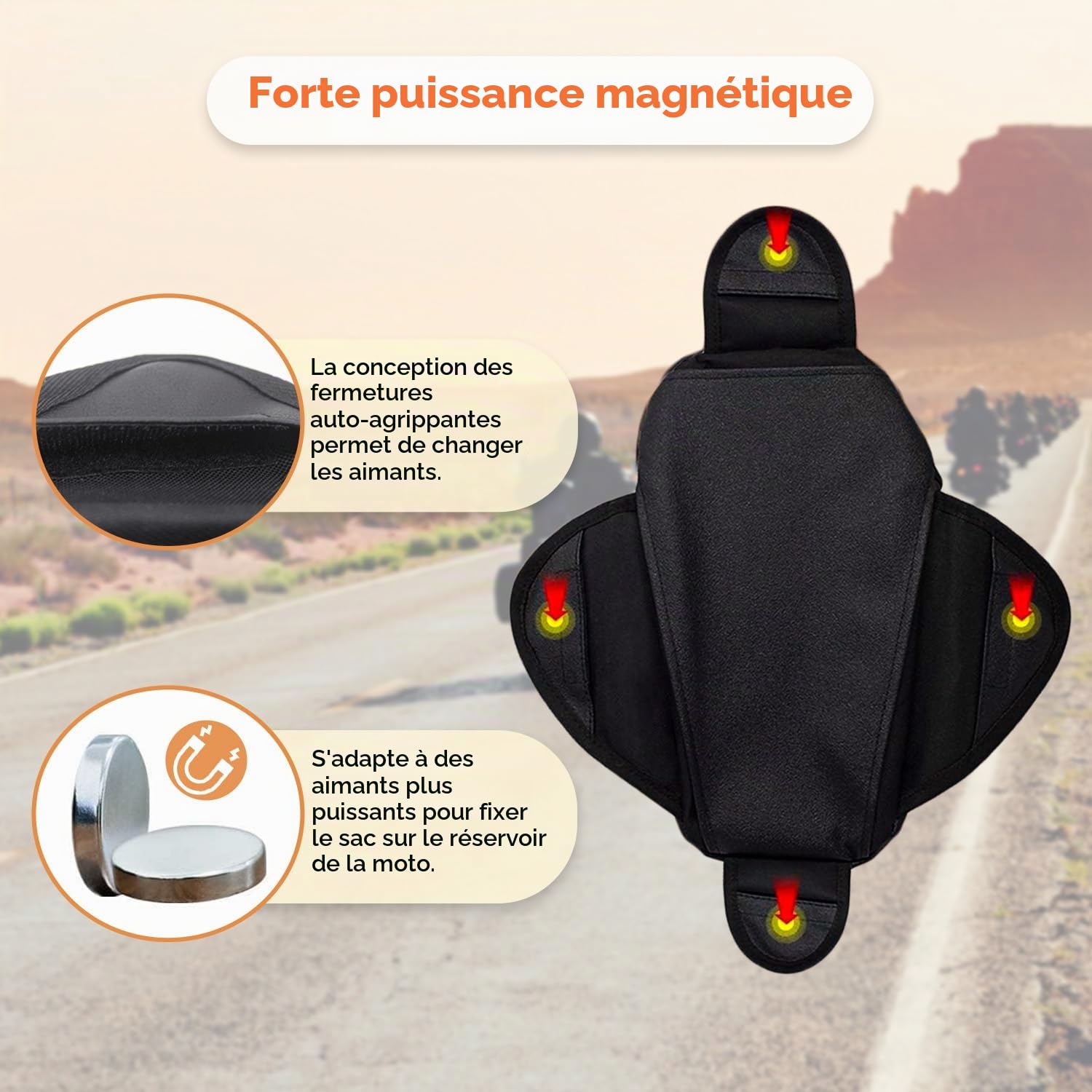 Dracarys Sacoche de réservoir de moto en tissu Oxford, sac magnétique solide, Noir