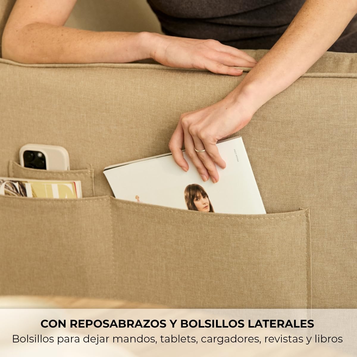 Nalui-Sofá Cama 1 Plaza 3 en 1 Nest 1 93x100x79cm con 3 Posiciones y 2 Almohadas (55x20cm). Sofá Cama Individual, Soporta hasta 200Kg. Sillón Cama Reclinable con Reposabrazos, Beige
