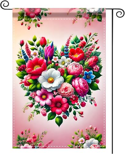 Nuxovilar Valentine Floral Heart Flag 12x18 Polyester