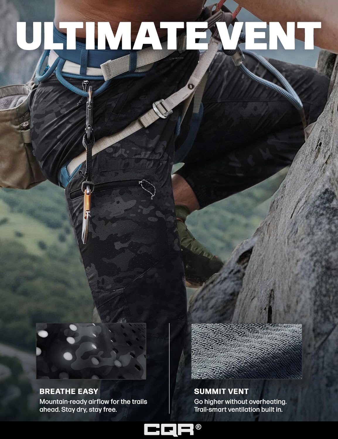 CQR Men's Lightweight Vent Hiking Pants, Water-Resistant & Breathable Sports Outdoor Athletic Pants with Elastic Waist - Image 4