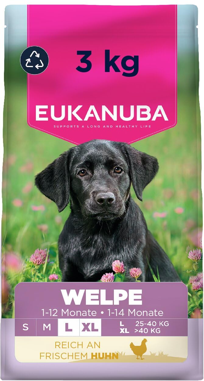 Eukanuba Welpenfutter trocken mit frischem Huhn für große Rassen, 3 kg