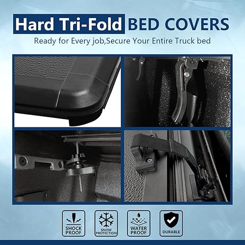 Miniatura 3 de INEXRUD Cubierta de plástico de fibra de vidrio rígida triple plegable de 4 pies 6 pulgadas  54 pulgadas compatible con Ford Maverick Tonneau 2 2023