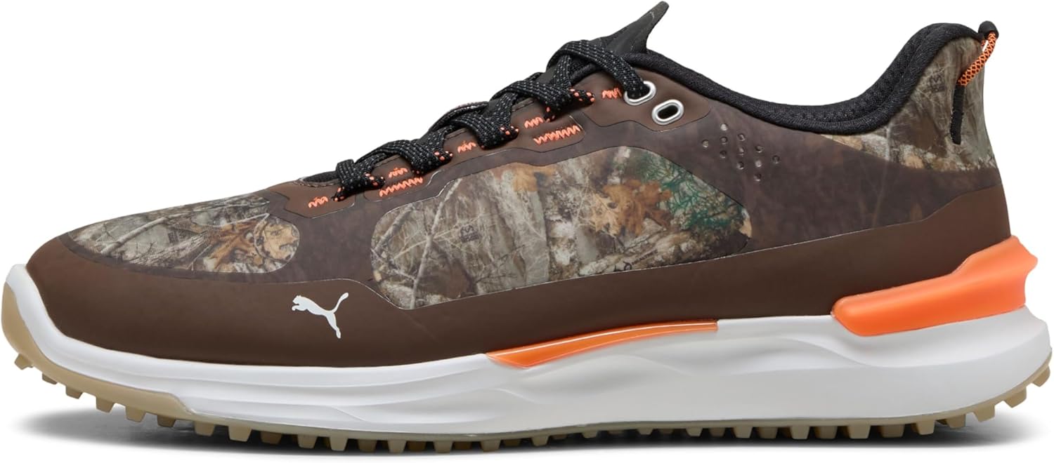 PUMA Golf Ignite Elevate X Real Tree Spikeless Shoes Black/Espresso Brown/Velvet Moss Size 10.5 Medium