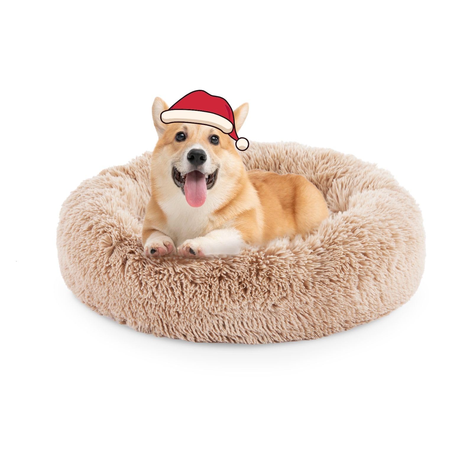FluffyDream 30 inch Donut Calming Cat Bed Brown Dog Round Sofa Washable Plush Fur Pet Chair Brown