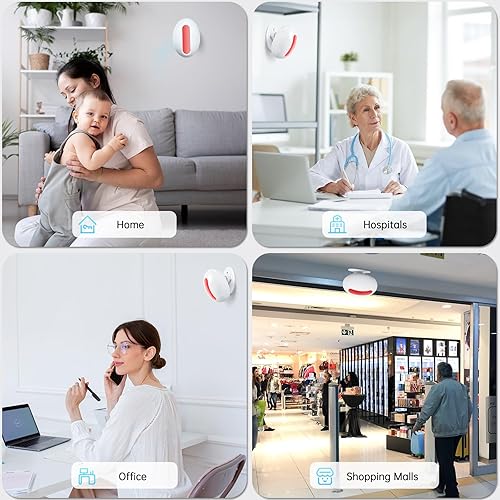 Vista 4 de Alarma inalámbrica con sensor de movimiento para interiores - Timbre de puerta para negocios, monitor zumbador de bienvenida para tienda con luz LED