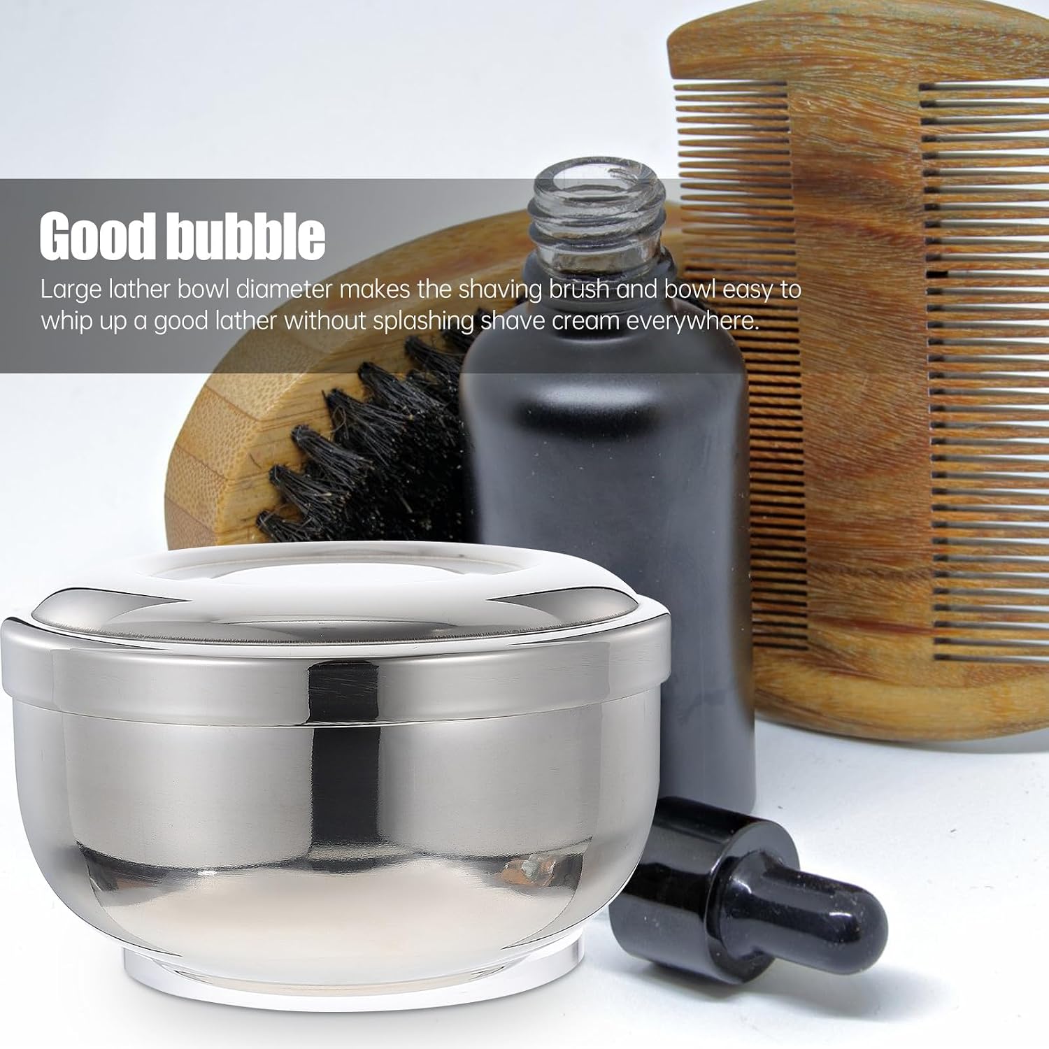 Lurrose Stainless Steel Shaving Soap Bowl with Lid, Men's Shaving Cream Container, Practical Foaming Bowl for Home and Salon Use
